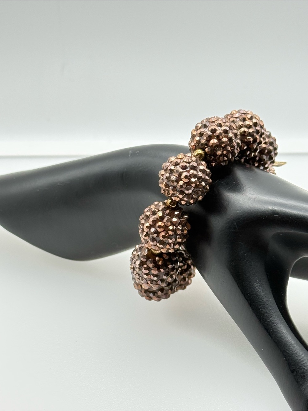 Kenneth Jay Lane KJL Sparkling Bronze Crystal Pave Ball Bead Stretch Bracelet